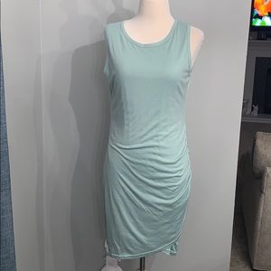 Mint green ruched side sleeveless T-shirt dress